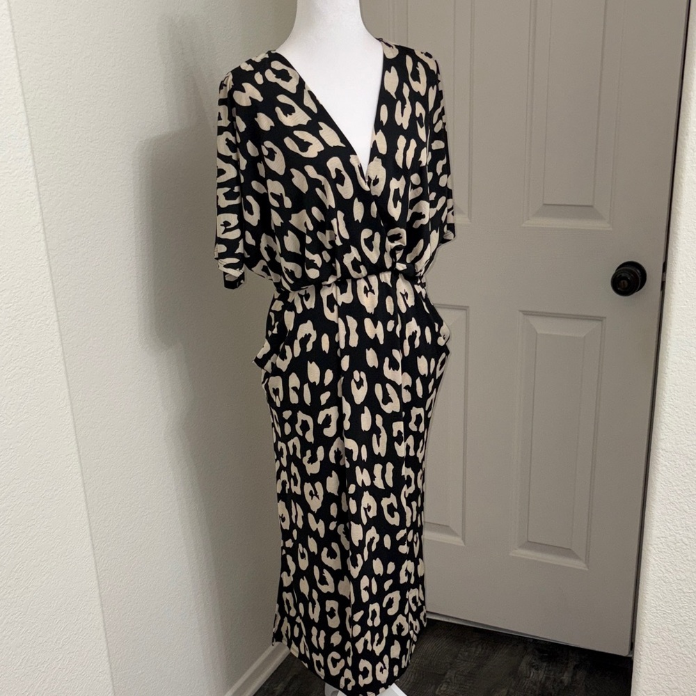 MTS Black and Cream Animal Print Midi Dress